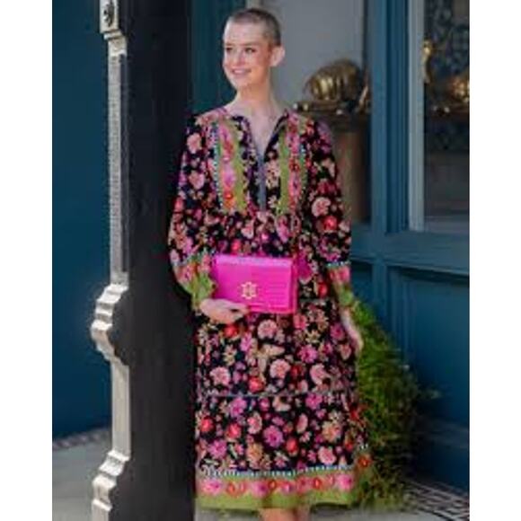 &merci Small Smocked Long Sleeve Floral Midi Tiered Dress - Picture 2 of 10